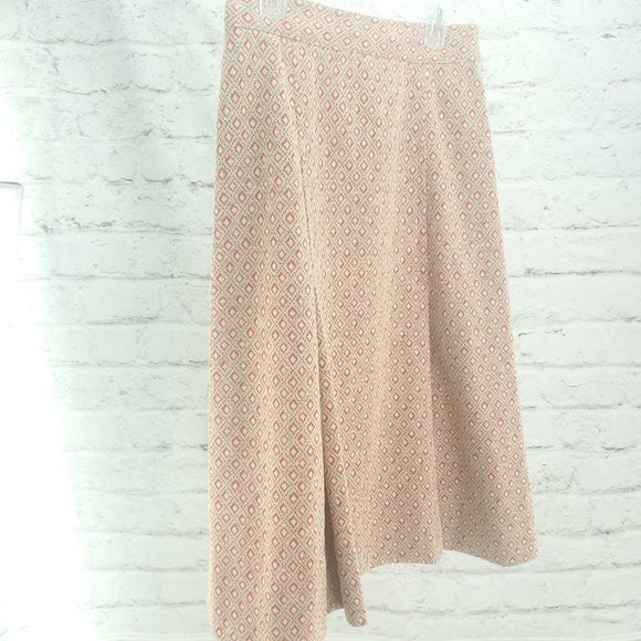 Vintage Womens Light Beige Geometric Flat Front Side Zip Handmade A Line Skirt - Picture 1 of 12